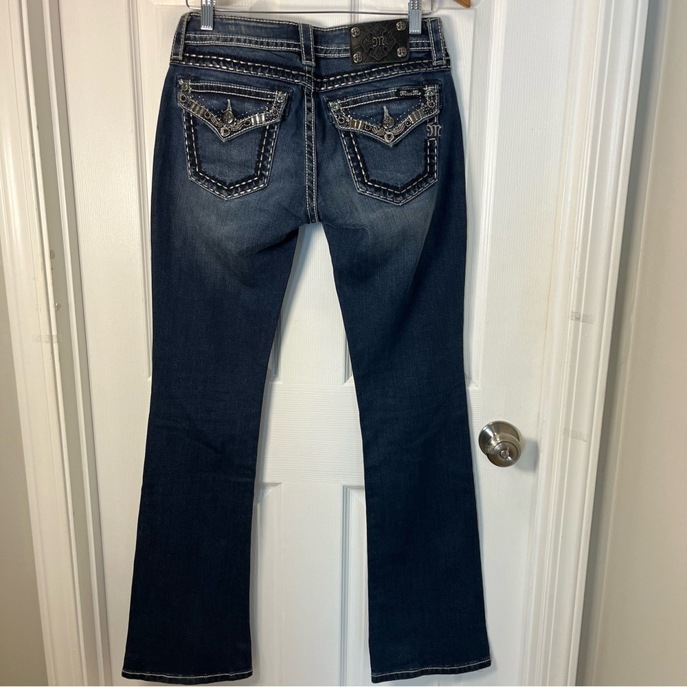 Miss Me Signature Boot Women's Blue Jeans Embroidered Sequins Size 28/33 - Picture 8 of 13